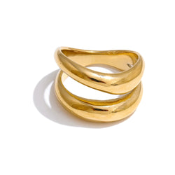 Yhpup 6789 #   Anel de metal de aço inoxidável, camada dupla geométrica fundida de alta qualidade, textura resistente à água, joias diárias da moda