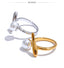 Yhpup elegante design exclusivo imitação de pérolas geométricas chique anel de dedo 18K banhado a ouro e platina PVD joias diárias atacado