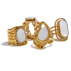 Yhpup anel aberto geométrico de concha natural de aço inoxidável ajustável 18K banhado a PVD acessórios de joias de dedo da moda popular