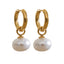 Yhpup alta qualidade imitação de pérolas gota aço inoxidável dourado coreano hoop brincos encantos moda jóias bijoux femme presente