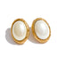 Yhpup estilo coreano amarelo simulado pérola oval brincos para mulheres de aço inoxidável 18k pvd banhado diariamente moda jóias presente