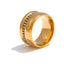 Yhpup elegante anel largo de zircônia cúbica redonda de aço inoxidável 18K PVD joias de temperamento banhadas a ouro