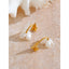 Yhpup brincos de aço inoxidável estilo coreano, elegantes, pérolas simuladas, resina, flor, zircônia, dourado, joias de fadas diárias