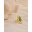Yhpup pedra natural verde ágata manguito aberto anel ajustável 18k pvd banhado a aço inoxidável dourado moda dedo jóias presente