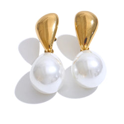 Yhpup popular chegada simulado pérolas gota geométrica brincos elegantes elegante aço inoxidável versátil diário jóias presente