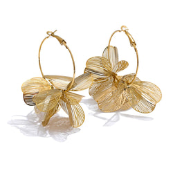 Yhpup design exclusivo de aço inoxidável flor de metal brincos de argola grandes 2024 personalidade moda joias atraentes à prova d'água