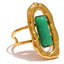 Yhpup pedra natural verde ágata manguito aberto anel ajustável 18k pvd banhado a aço inoxidável dourado moda dedo jóias presente
