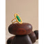 Yhpup pedra natural verde ágata manguito aberto anel ajustável 18k pvd banhado a aço inoxidável dourado moda dedo jóias presente