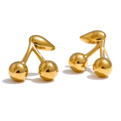 Yhpup 316L Aço Inoxidável Metal Chic Cereja Brincos Dourados Resistente À Água Charme Moda Jóias 18K PVD Banhado Atacado
