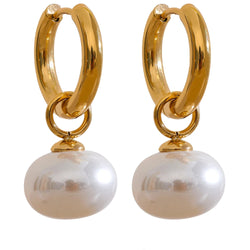 Yhpup alta qualidade imitação de pérolas gota aço inoxidável dourado coreano hoop brincos encantos moda jóias bijoux femme presente