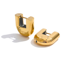 Yhpup 2024 316L aço inoxidável metal brilhante em forma de U brincos de argola ocos 18K PVD banhado a textura joias atraentes à prova d'água