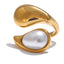 Yhpup moda imitação de pérola gota de água dedo anel ajustável feminino 316l aço inoxidável elegante ouro banhado a platina jóias