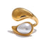 Yhpup moda imitação de pérola gota de água dedo anel ajustável feminino 316l aço inoxidável elegante ouro banhado a platina jóias