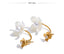 Yhpup brincos de aço inoxidável estilo coreano, elegantes, pérolas simuladas, resina, flor, zircônia, dourado, joias de fadas diárias