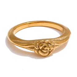Yhpup 678 #   Moda aço inoxidável rosa flor feminino anel integrado 2024 ouro prata cor jóias atacado acessórios presente